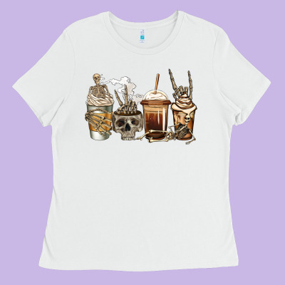 Skeleton Coffee Ladies Tee Designed By Jasminsmagicworld