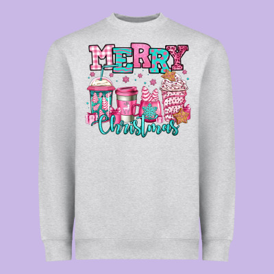 Merry Christmas Pink Coffee Cups Heavyweight Sweatshirt Designed By Jasminsmagicworld