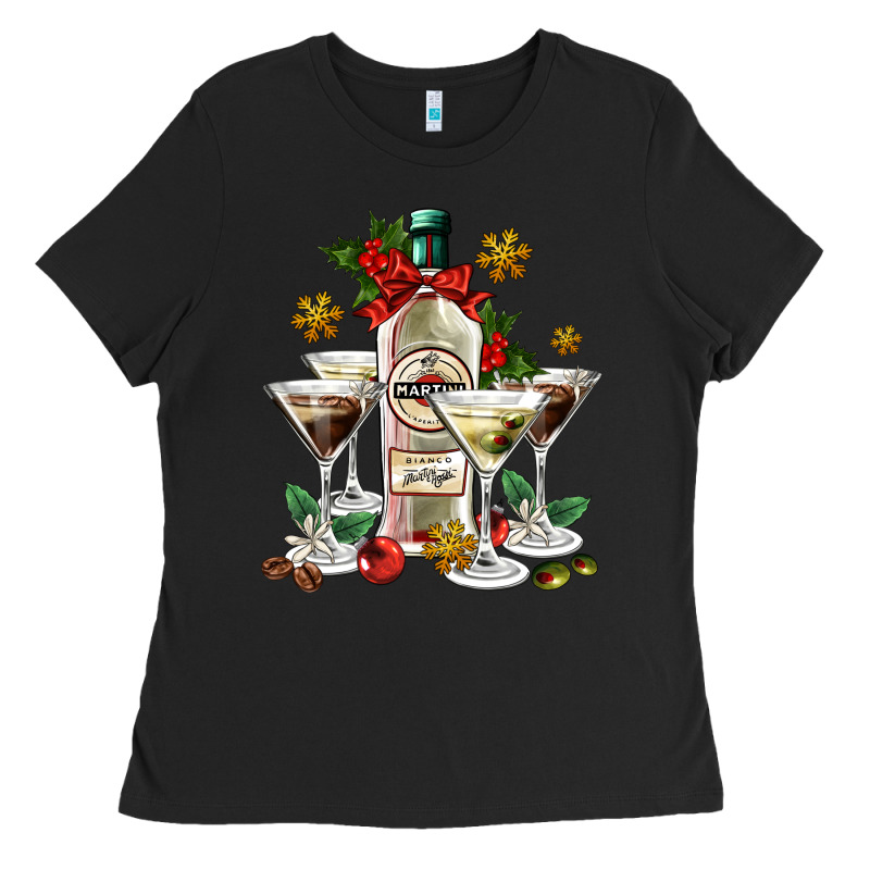 Christmas Martini  And Martini Bottle Ladies Tee by AdoDesignShop | Teevron