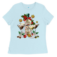 Baby Blue Christmas martini  and martini bottle Ladies Tee - AdoDesignShop
