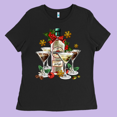 Christmas Martini  And Martini Bottle Ladies Tee Designed By Adodesignshop
