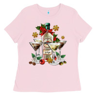 Bubblegum Pink Christmas martini  and martini bottle Ladies Tee - AdoDesignShop