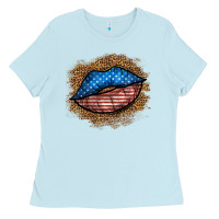 Baby Blue western 4 of july lips Ladies Tee - BundleAndBundleShop