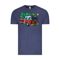 Vintage Denim christmas fire truck Vintage Tee - MaliasSmallBusiness