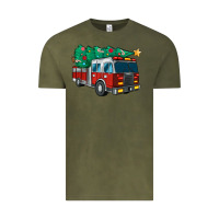 Vintage Olive christmas fire truck Vintage Tee - MaliasSmallBusiness
