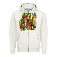 Oatmeal Heather Christmas army gnomes truck 4th of july Zipper Hoodie - HowdyJamesFarm