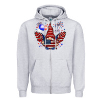 Heather Grey Gnome with 4th Of July elements Zipper Hoodie - HowdyJamesFarm