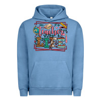 Pigment Pebble Blue Teacher life leopard frame Urban Hoodie - LillyAllenDesigns