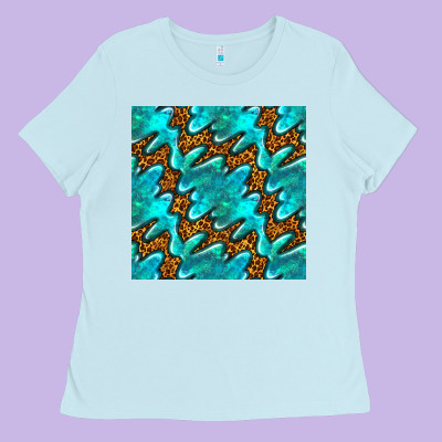Turquoise Leopard Seamless Pattern Ladies Tee Designed By Bundleandbundleshop