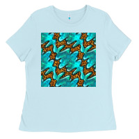 Baby Blue turquoise leopard seamless pattern Ladies Tee - BundleAndBundleShop