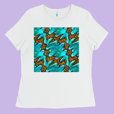 Turquoise Leopard Seamless Pattern Ladies Tee Designed By Bundleandbundleshop