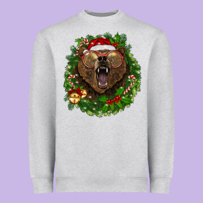 Christmas Bear  Wreath Heavyweight Sweatshirt Designed By Barkaloodesign