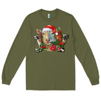 Army Green Joy Christmas Goat Long Sleeve Tee - LillyAllenDesigns