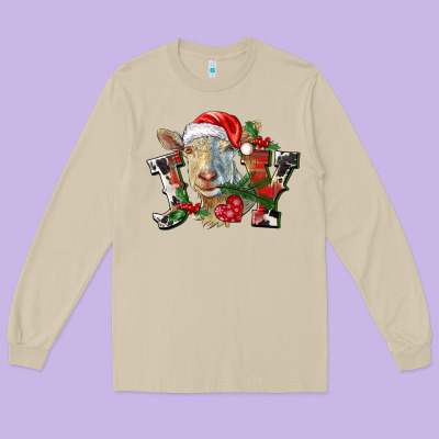 Joy Christmas Goat Long Sleeve Tee Designed By Lillyallendesigns