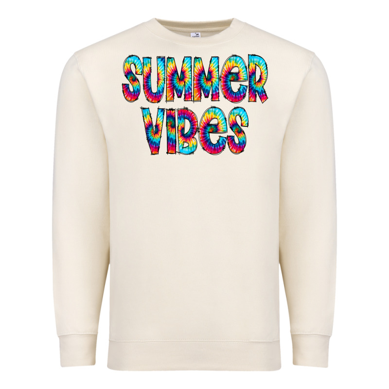 Summer Vibes Tie Dye Doodle Premium Sweatshirt by CowCowDesign | Teevron