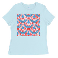 Baby Blue american flag seamless pattern Ladies Tee - BundleAndBundleShop