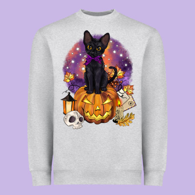 Halloween Black Cat Pumpkin Heavyweight Sweatshirt Designed By Barkaloodesign