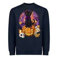 Navy halloween black cat pumpkin Heavyweight Sweatshirt - BarkalooDesign