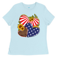 Baby Blue america heart and sunflower Ladies Tee - Artiststas