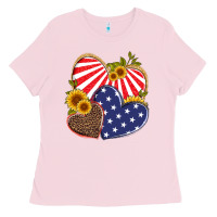 Bubblegum Pink america heart and sunflower Ladies Tee - Artiststas