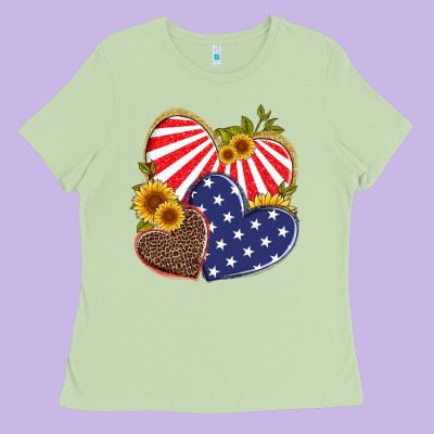 America Heart And Sunflower Ladies Tee Designed By Artiststas