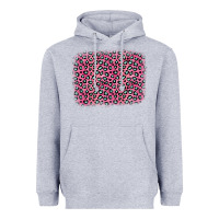 Heather Grey pink glitter leopard with heart background Heavyweight Hoodie - OliviaCreatesArt