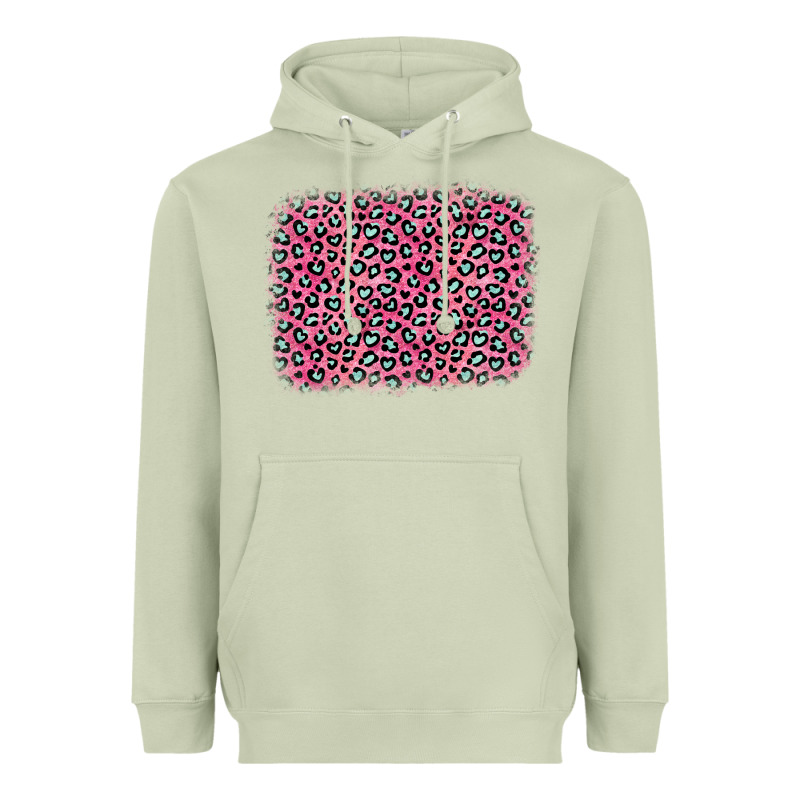 Pink Glitter Leopard With Heart Background Heavyweight Hoodie by OliviaCreatesArt | Teevron