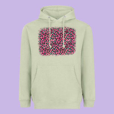 Pink Glitter Leopard With Heart Background Heavyweight Hoodie Designed By Oliviacreatesart