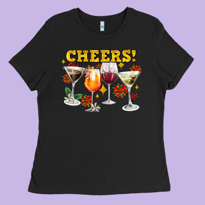 Cheers Christmas Coctail Ladies Tee Designed By Adodesignshop