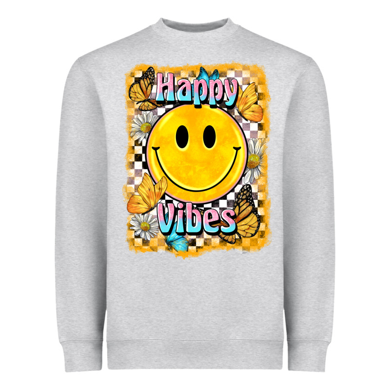 Happy Vibes Smiley Face Heavyweight Sweatshirt by BarkalooDesign | Teevron