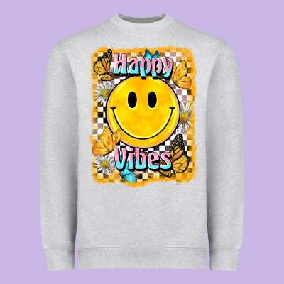 Happy Vibes Smiley Face Heavyweight Sweatshirt Designed By Barkaloodesign