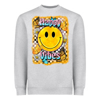 Heather Grey happy vibes smiley face Heavyweight Sweatshirt - BarkalooDesign