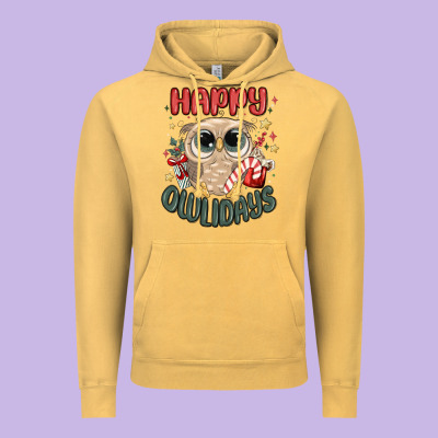Happy Owlidays Vintage Hoodie Designed By Maliassmallbusiness