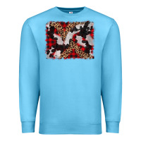 Ocean Blue cowhide buffalo plaid leopad background Premium Sweatshirt - CowCowDesign