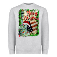 Heather Grey merry christmas  statue of liberty Heavyweight Sweatshirt - BarkalooDesign