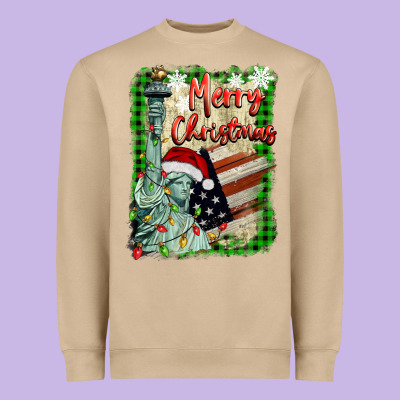 Merry Christmas  Statue Of Liberty Heavyweight Sweatshirt Designed By Barkaloodesign