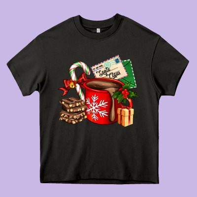 Christmas Hot Chocolate Cup With Gift And Letters Heavy Core Tee Designed By Adodesignshop