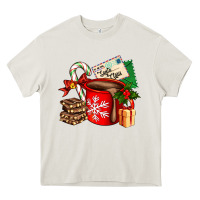 Cream Christmas hot chocolate cup with gift and letters Heavy Core Tee - AdoDesignShop