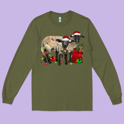 Christmas Suffolk Sheep And Baby Suffolk Sheep Long Sleeve Tee Designed By Lillyallendesigns