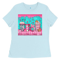 Baby Blue pink christmas coffee Ladies Tee - Jasminsmagicworld