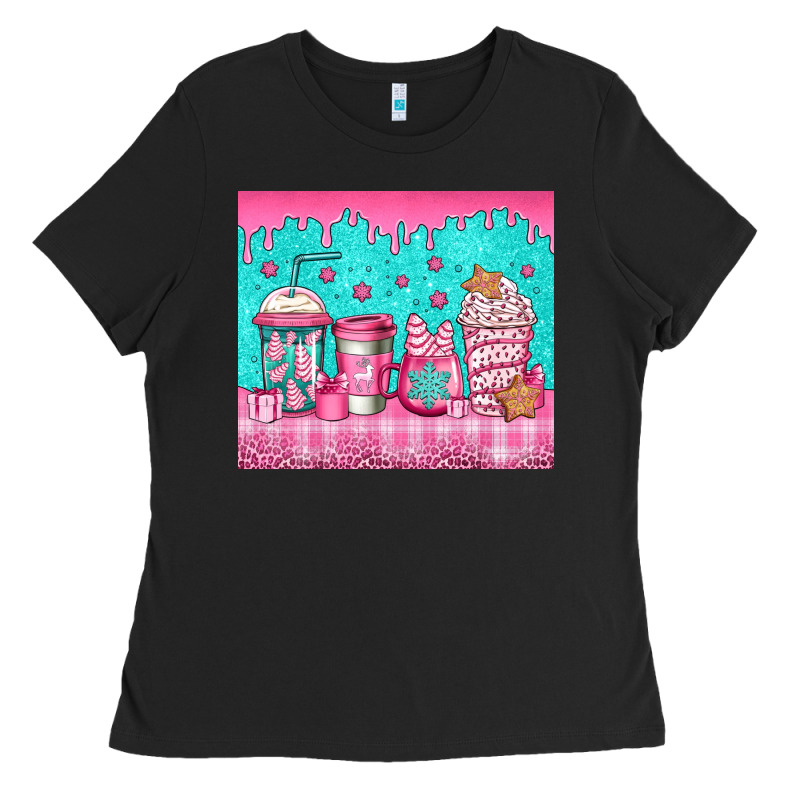 Pink Christmas Coffee Ladies Tee by Jasminsmagicworld | Teevron
