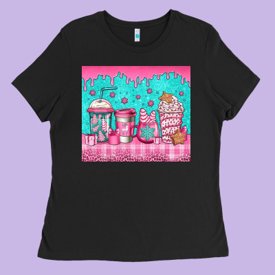 Pink Christmas Coffee Ladies Tee Designed By Jasminsmagicworld