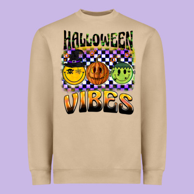Halloween Vibes Smiley Face Heavyweight Sweatshirt Designed By Barkaloodesign