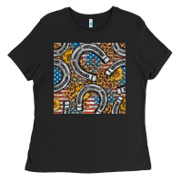 Black American Flag Horseshoe Deamless Pattern Ladies Tee - BundleAndBundleShop