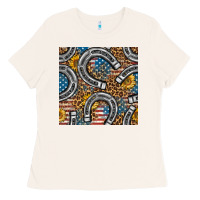Bone American Flag Horseshoe Deamless Pattern Ladies Tee - BundleAndBundleShop