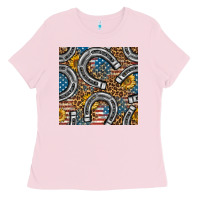 Bubblegum Pink American Flag Horseshoe Deamless Pattern Ladies Tee - BundleAndBundleShop