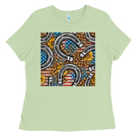 Matcha American Flag Horseshoe Deamless Pattern Ladies Tee - BundleAndBundleShop