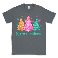 Charcoal Heather merry christmas glitter trees Classic Tee - MaliasSmallBusiness