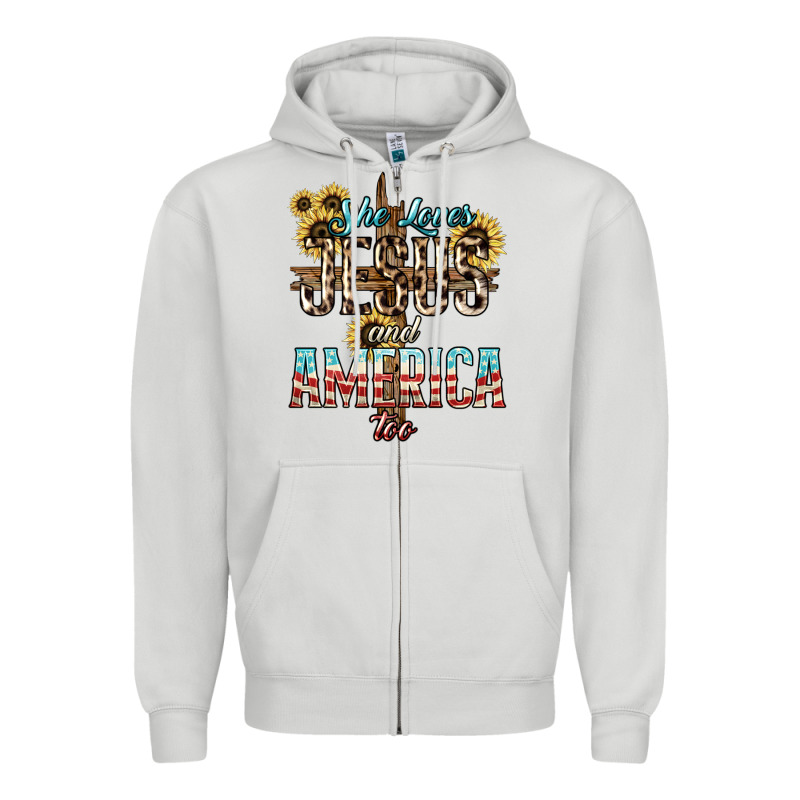 She Loves Jesus And America Too Sunflower Zipper Hoodie by HowdyJamesFarm | Teevron