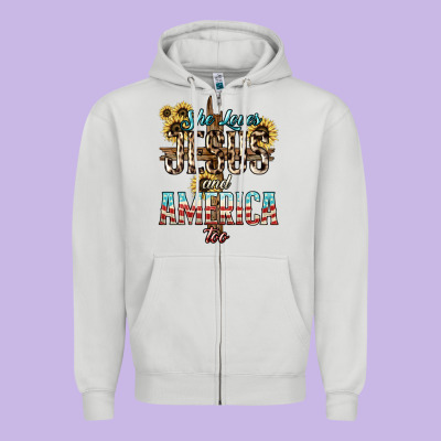 She Loves Jesus And America Too Sunflower Zipper Hoodie Designed By Howdyjamesfarm